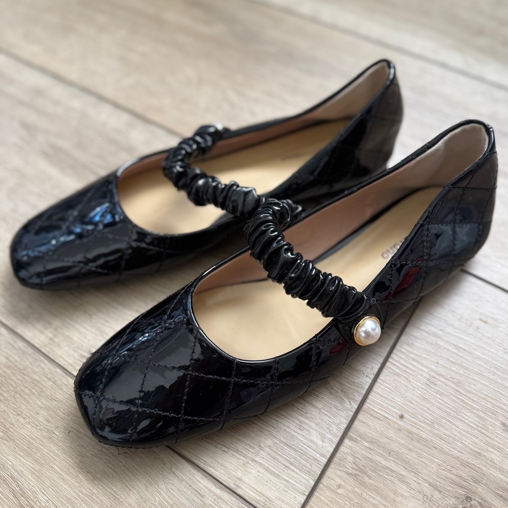 C.Paravano Black Patent Mary Jane Square Toe Ballet Flats with Pearl Detail 38EU - Picture 7 of 8